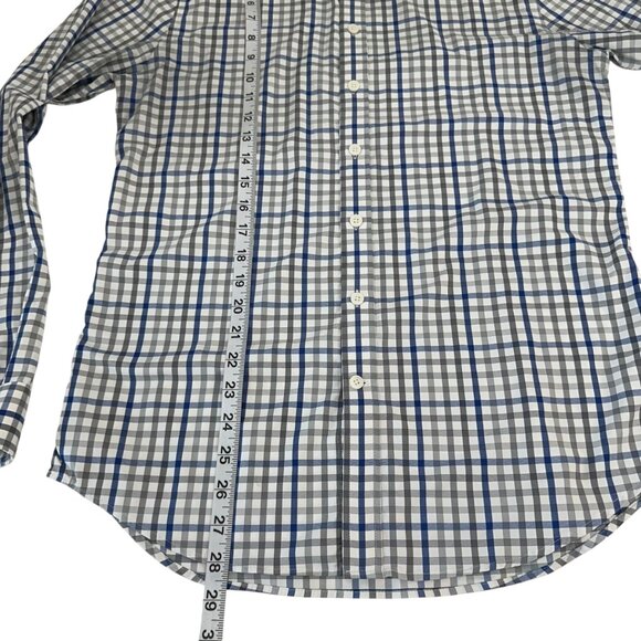 Express Mens Slim Fitted Plaid Button-Up Shirt S 14-14.5" Long Sleeve Blue/Gray - Picture 5 of 10